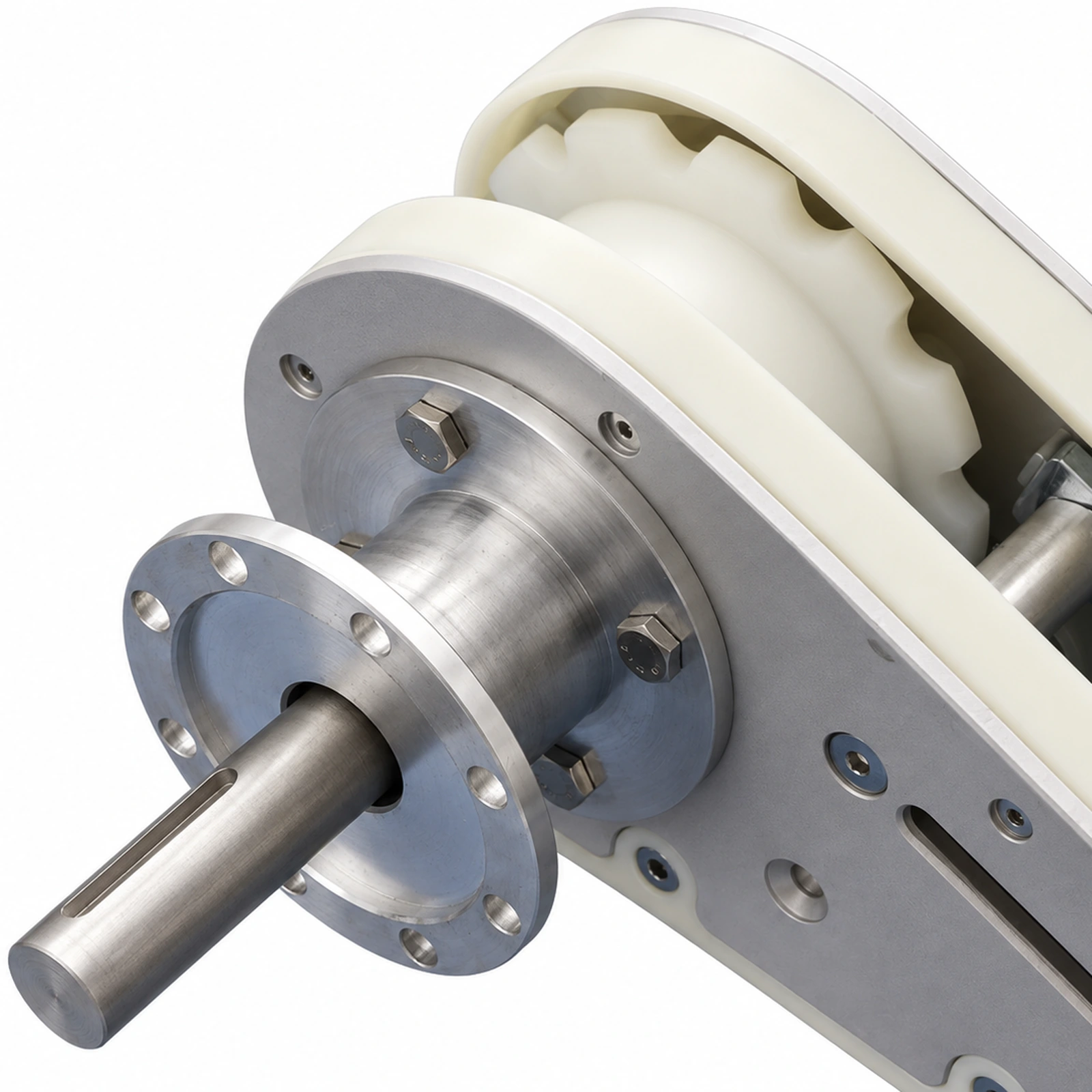 Close-up of drive head shaft and flange