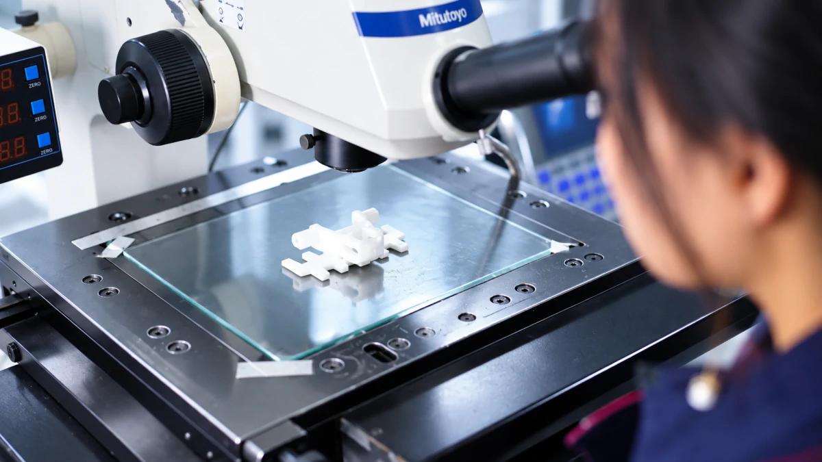 A conveyor component under optical inspection