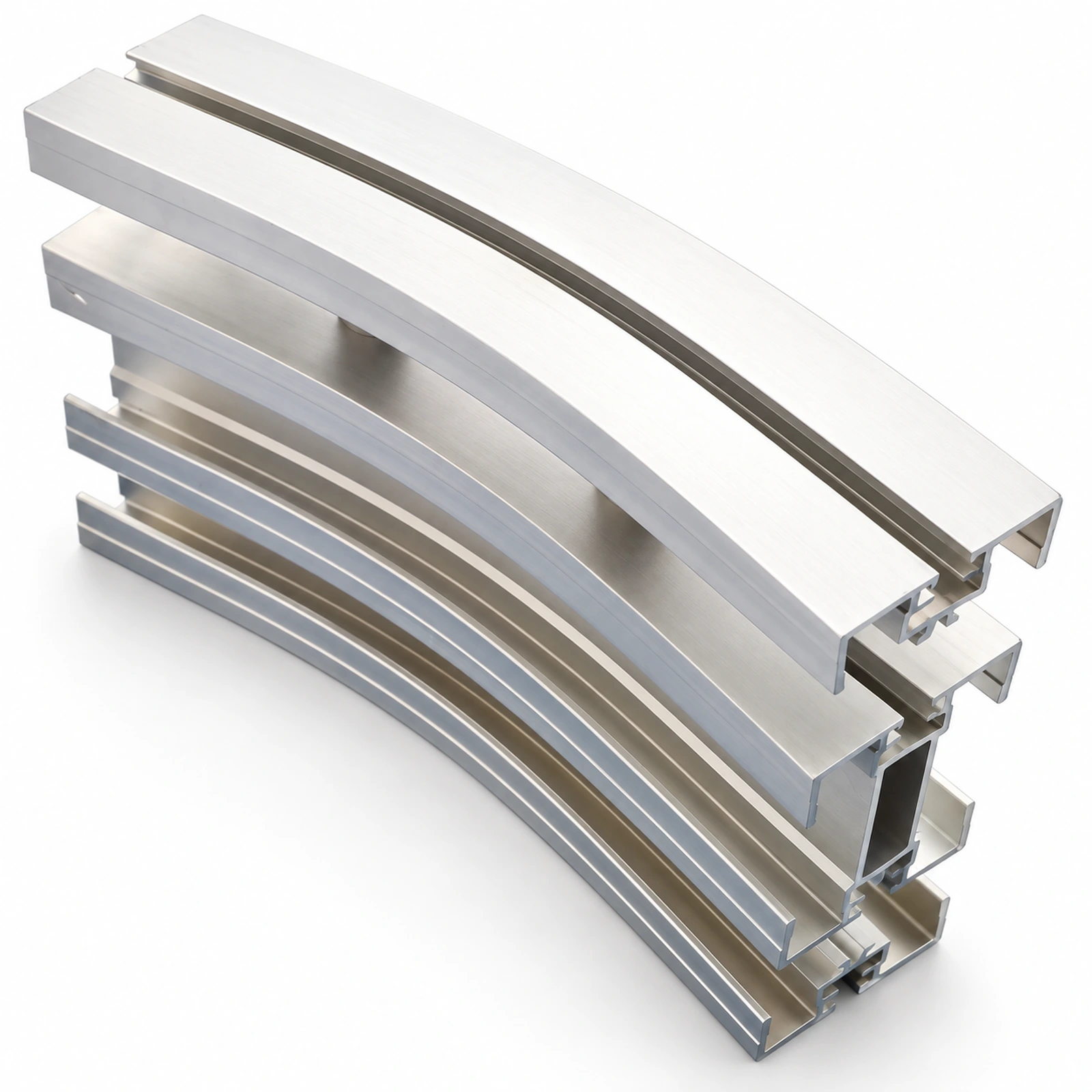 Close-up of aluminum bend rail grooves and open cross-section