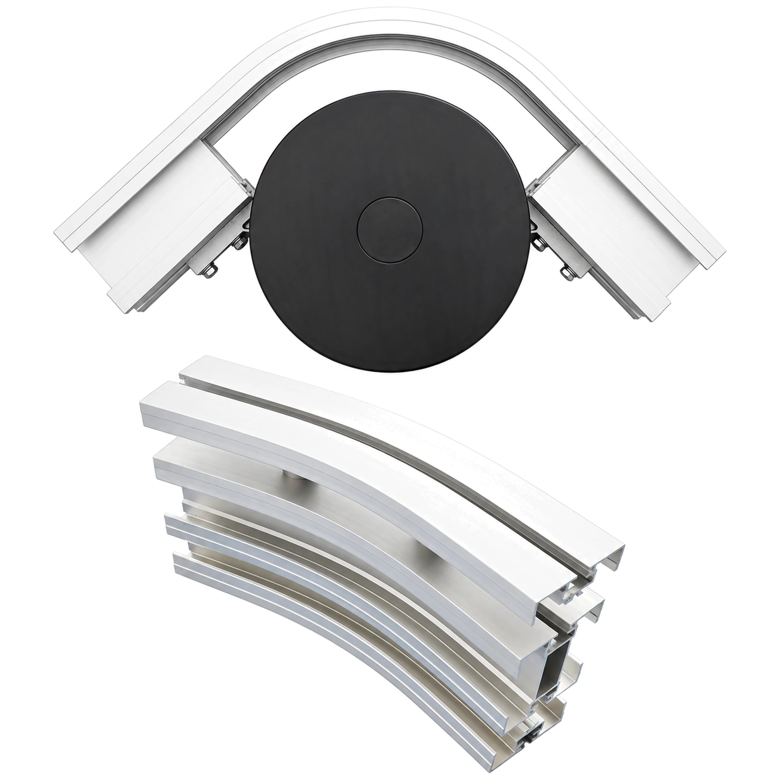 Wheel bend and curved aluminum rail for a flexible chain conveyor