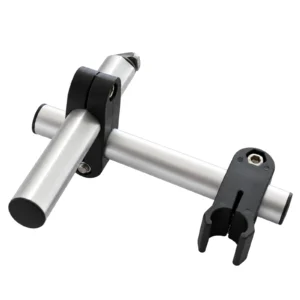 Black guide rail brackets fitted to silver support rods