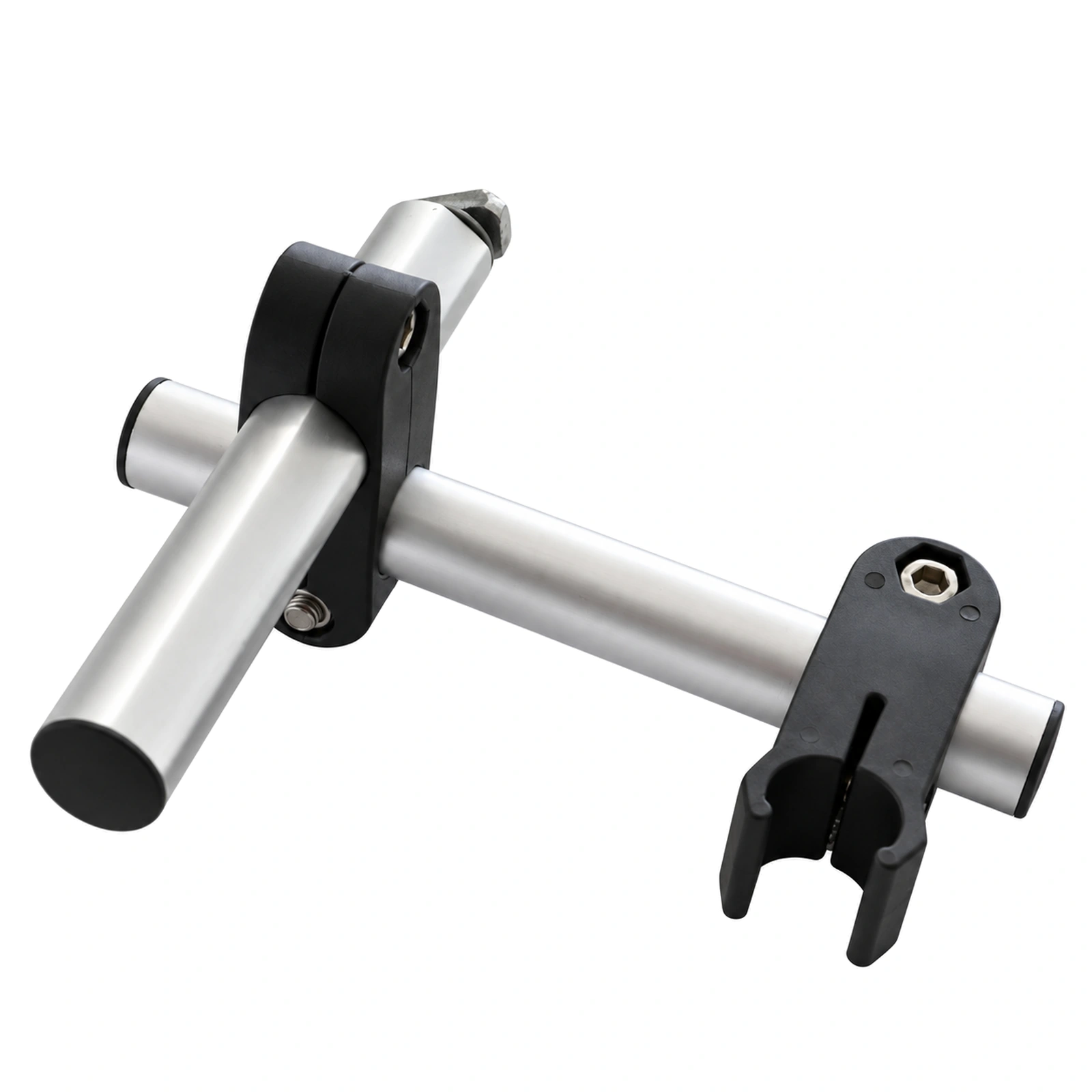 Black guide rail brackets fitted to silver support rods