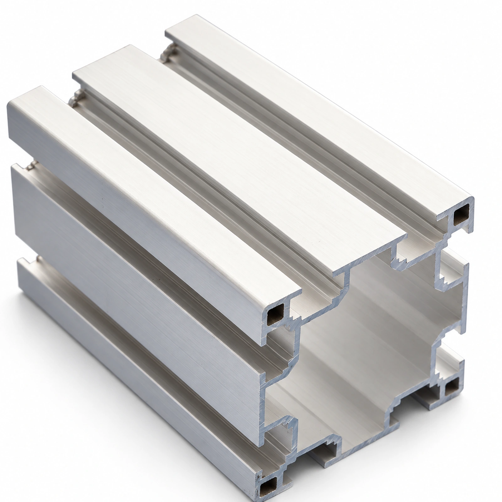 Close-up of aluminum conveyor profile cross-sectional geometry