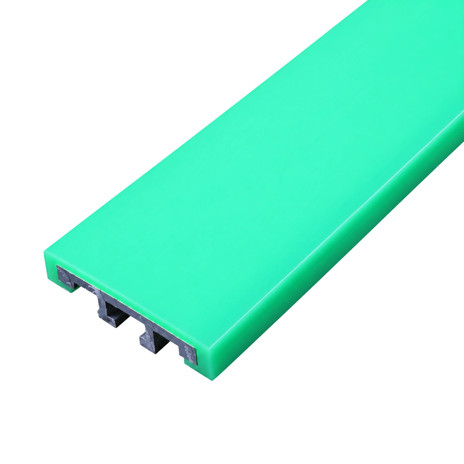 Green conveyor side guide rail profile on white