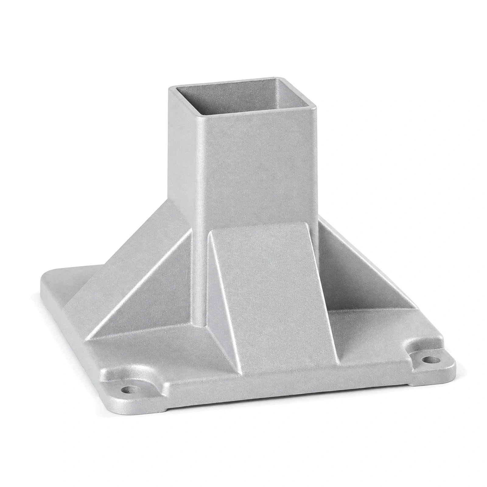Silver square tube conveyor support base on white