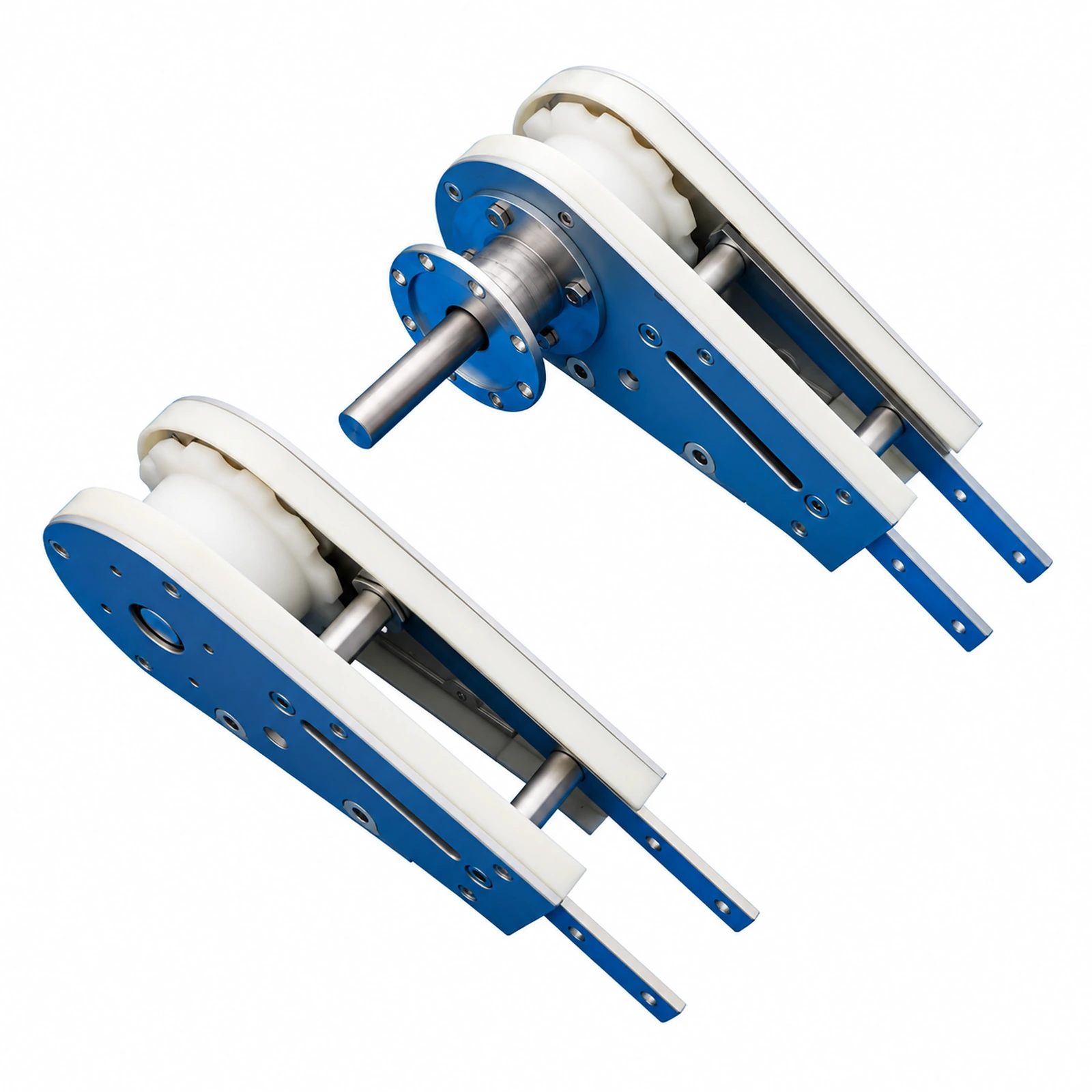Flexible chain conveyor drive and idler units shown together