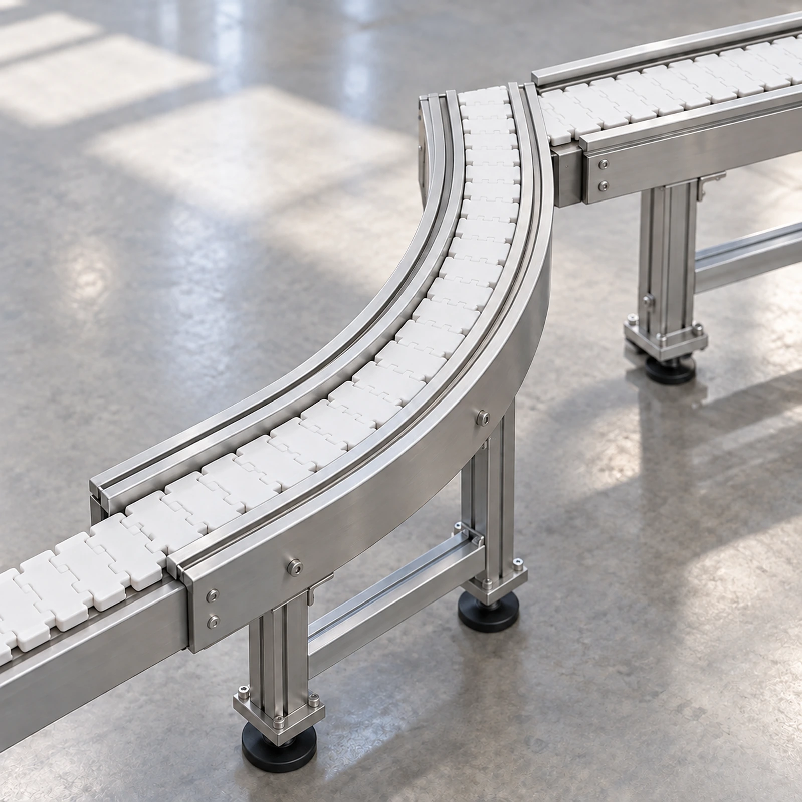 Illustration of a flexible chain conveyor handoff