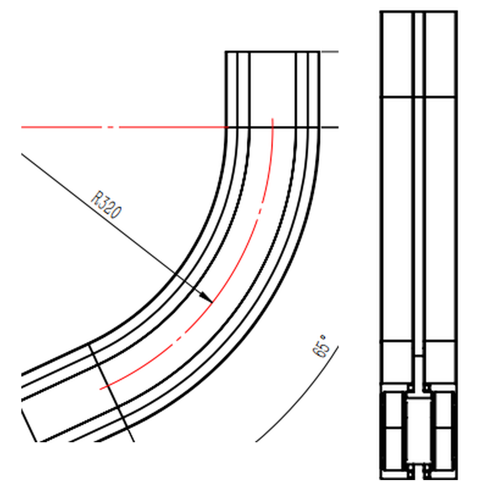 Detail of a curved conveyor section drawing