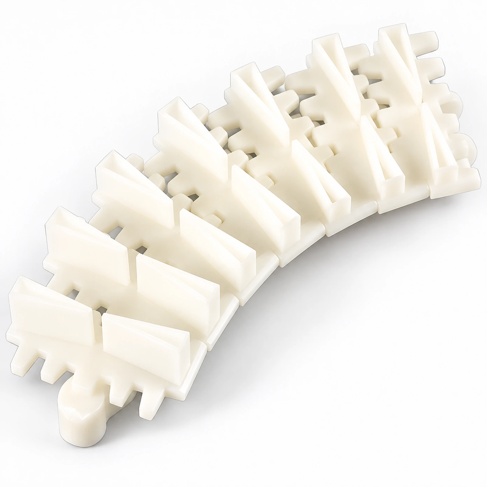 Close-up of flexible chain links and flights