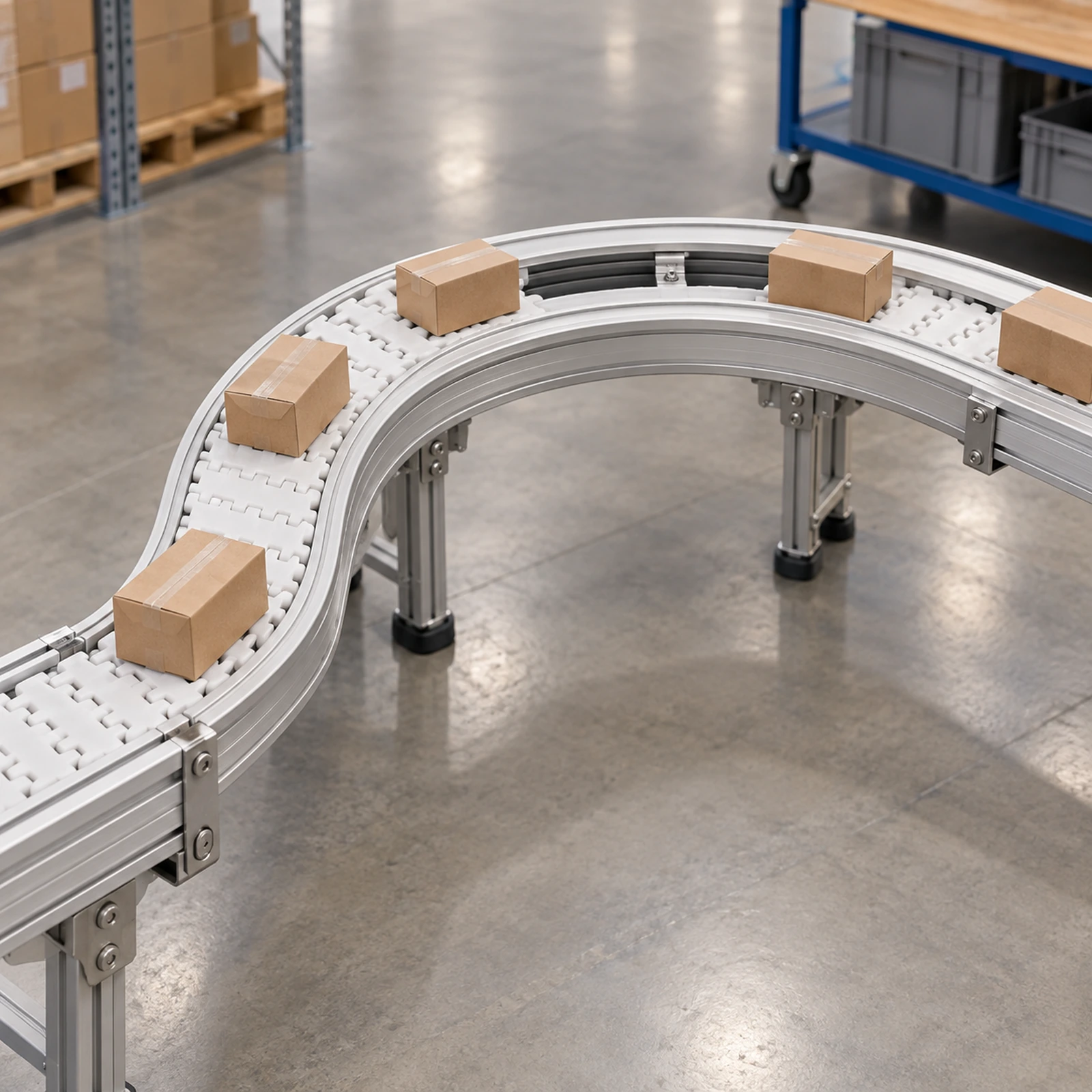 Illustration of flexible chain turning through a horizontal plain bend