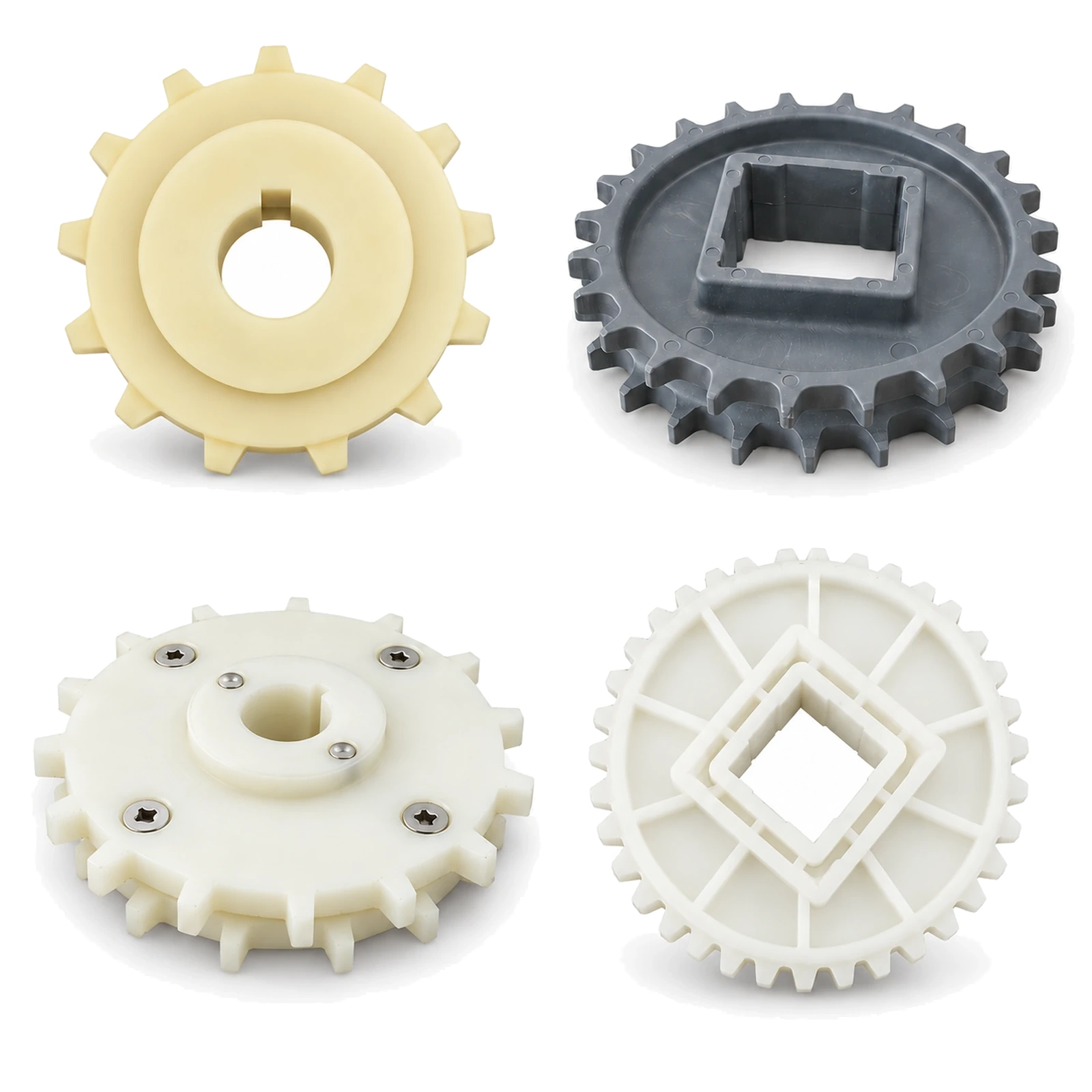 Four plastic modular belt sprocket forms