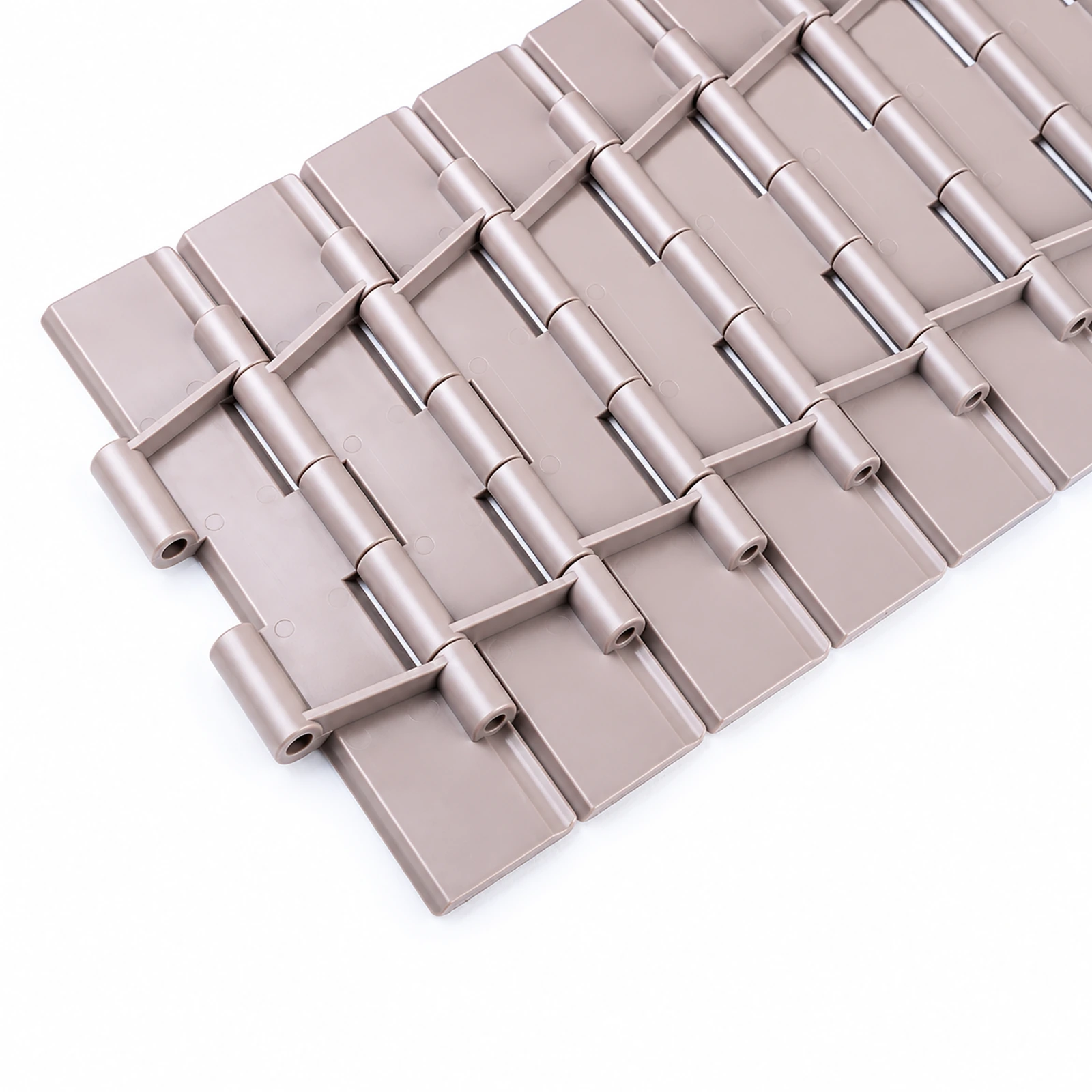 Close-up of underside hinge barrels and ribs on a tabletop chain