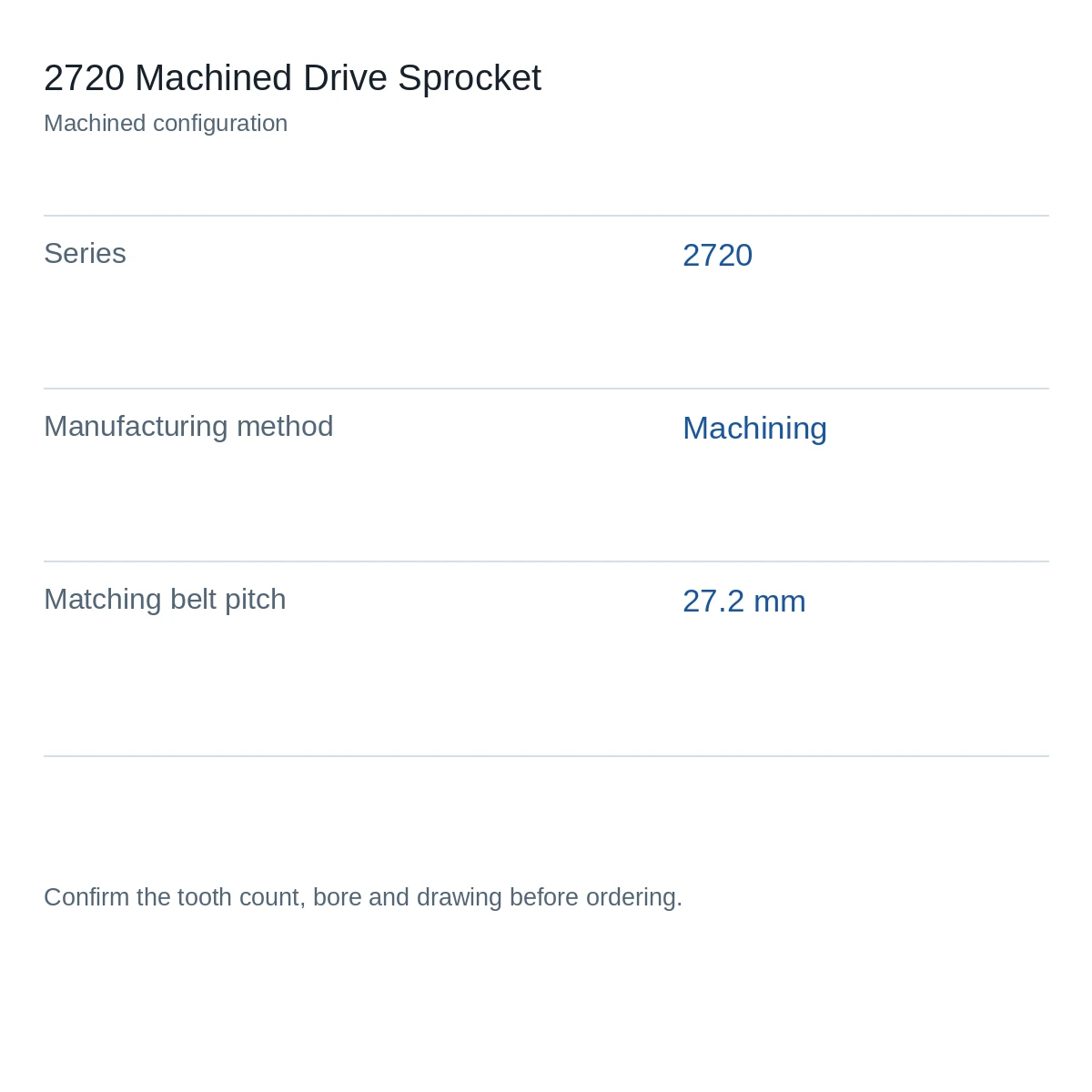 2720 drive sprocket family specifications