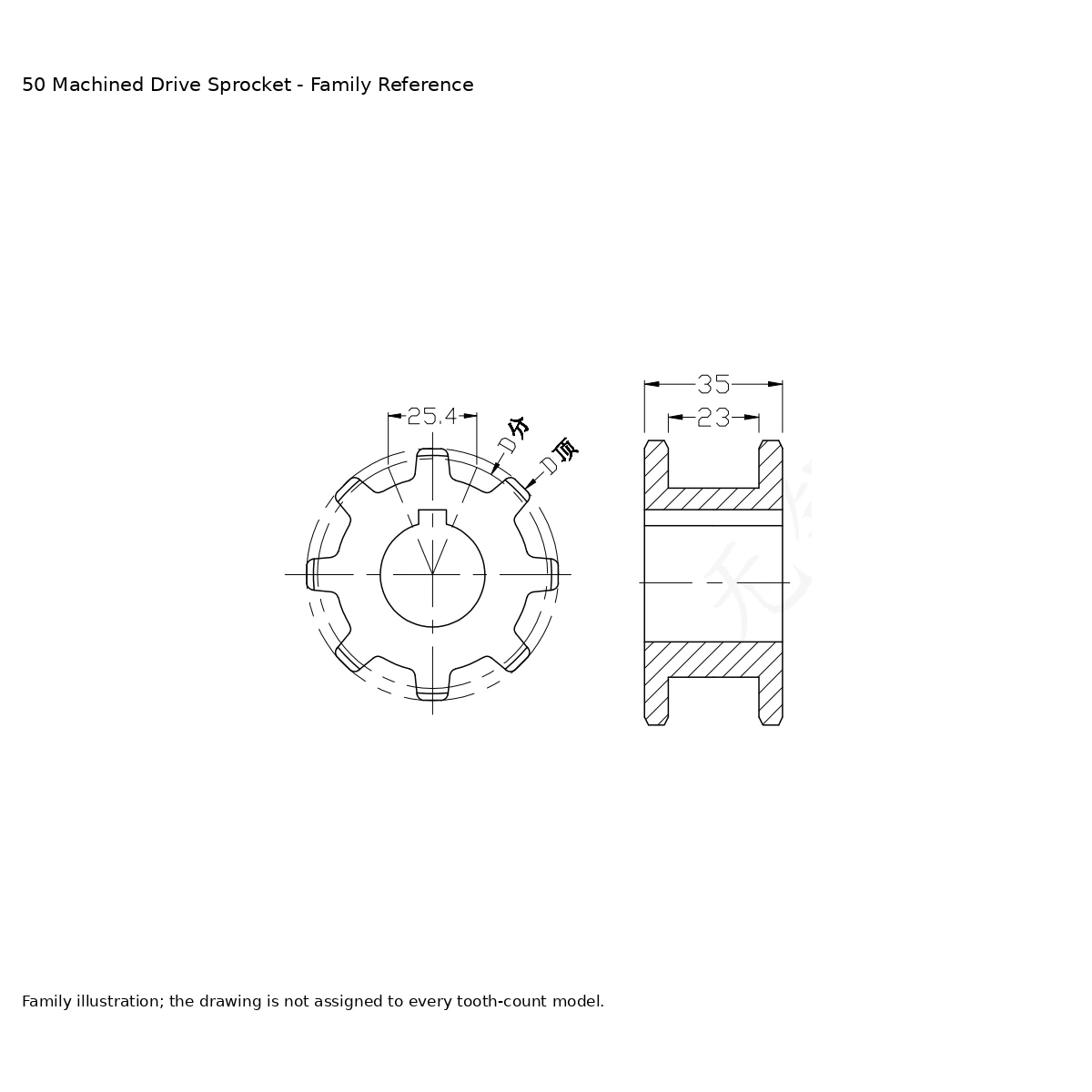 50 machined flexible chain sprocket family reference drawing