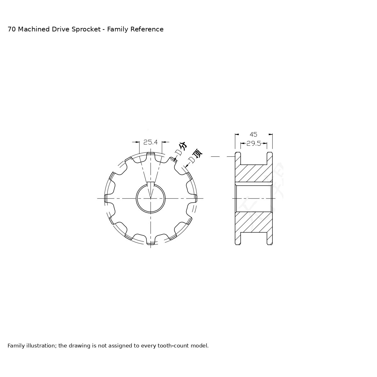 70 machined flexible chain sprocket family reference drawing