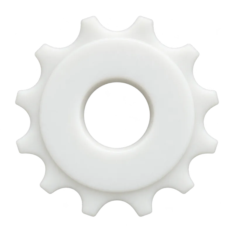 White conveyor sprocket with center bore on a white background