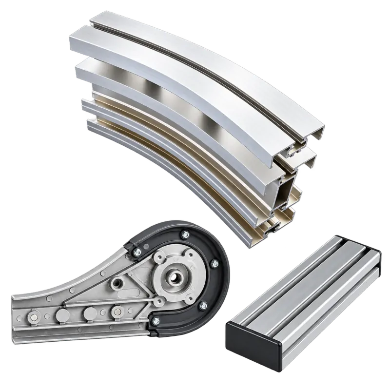 Flexible chain conveyor bend, end unit and beam components on white