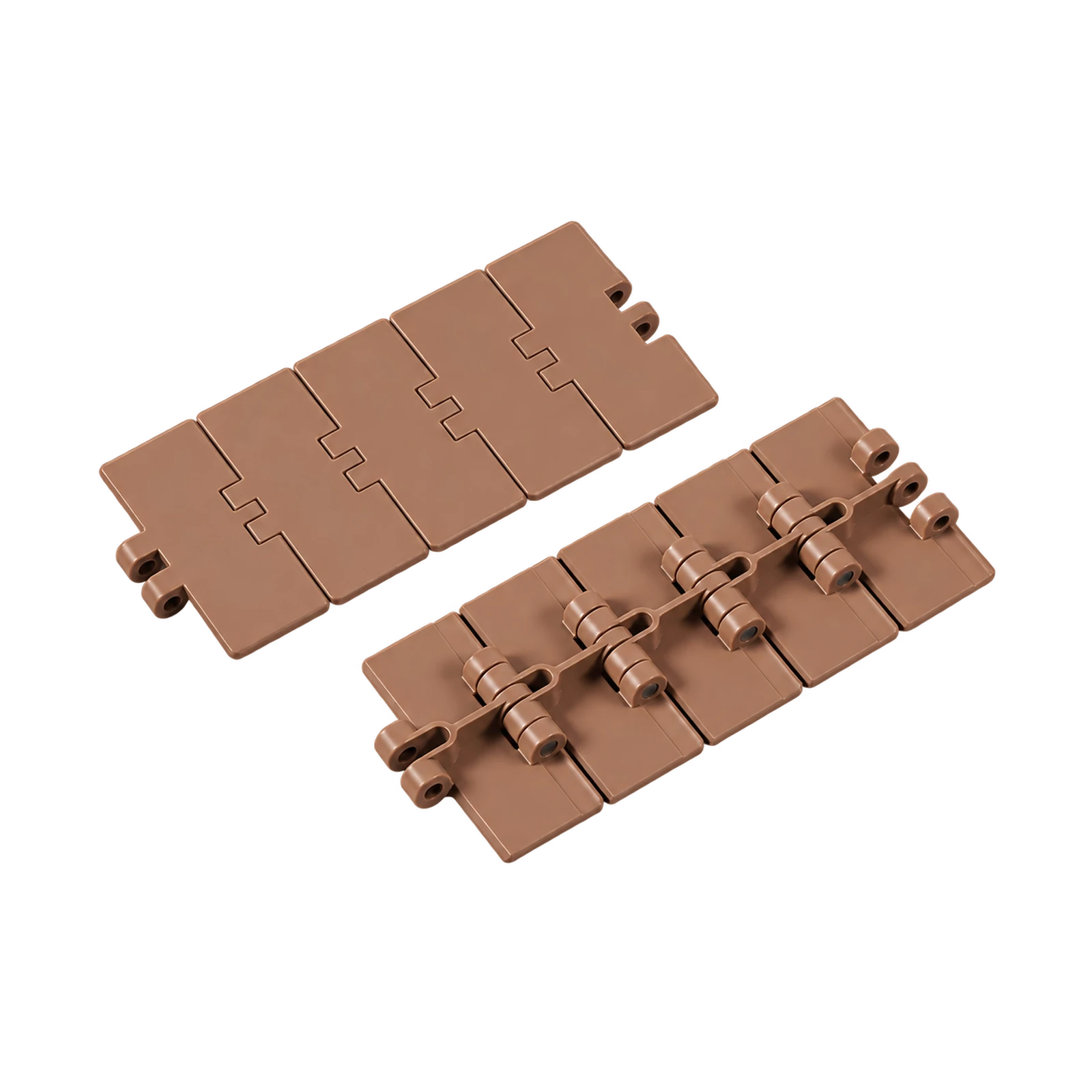 820 plastic flat top conveyor chain shown from the conveying surface and underside