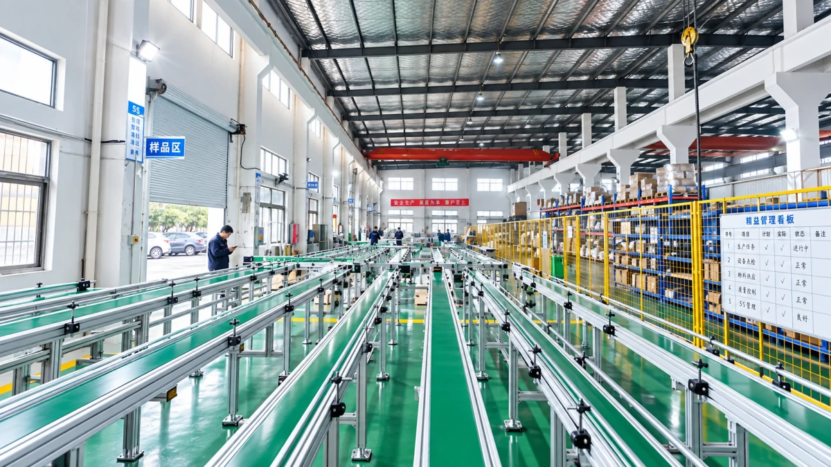 Assembled conveyors and neighbouring components in the workshop