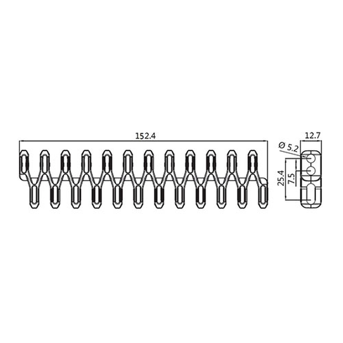 S2542 module drawing with width and side-profile dimension callouts